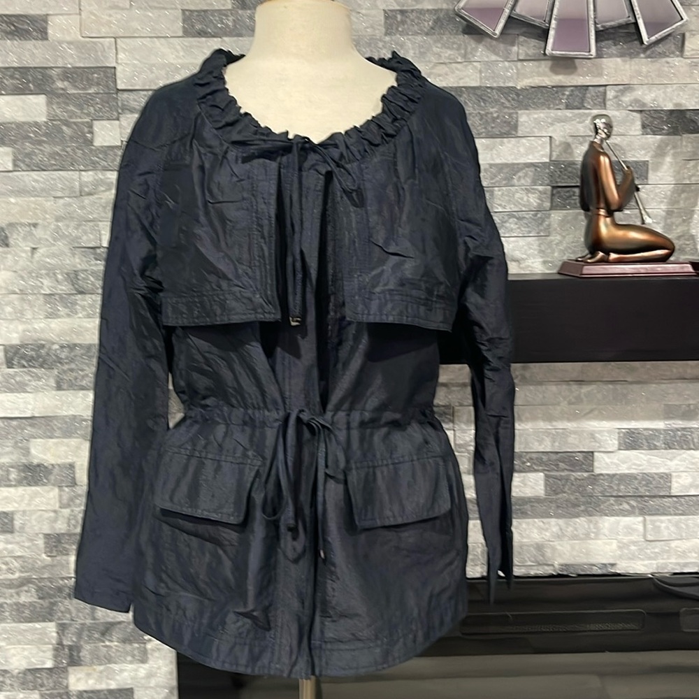 Etcetera -Sz 8 Midnight Purple Blue Woven Art Metallic 3/4 Long Jacket